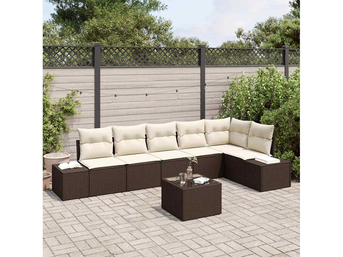 Vidaxl Conjunto De Sofá De Jardim 7 Unid. Marrom E Creme Vime Pe