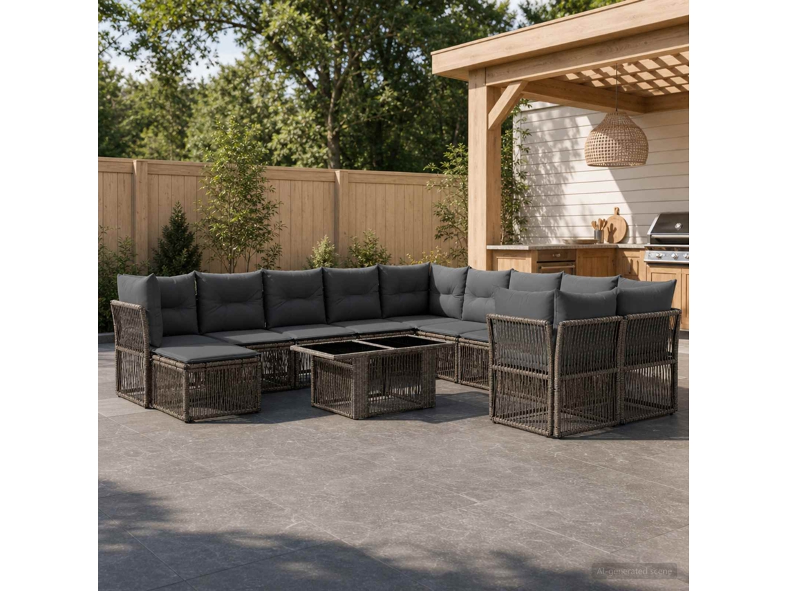 Vidaxl Conjunto De Sofá De Jardim 12 Unid. Cinzento Vime Pe