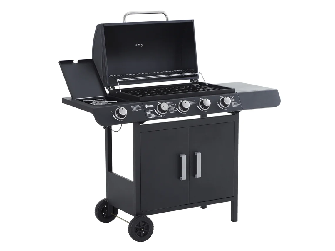 Barbecue a gás CHABERLU com 4+1 queimadores, termômetro, mesas laterais, armário, rodas