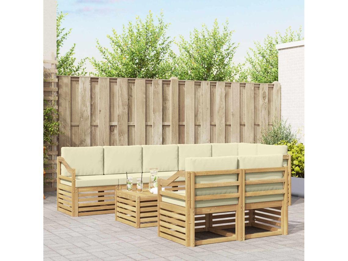 Vidaxl Conjunto De Sofás Para Exterior 9 Unid. Branco E Creme