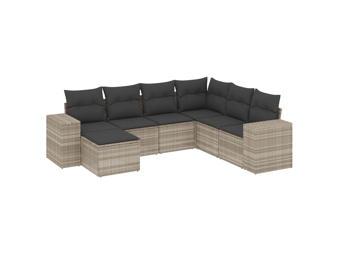 Conjunto de 7 Sofás de Jardim com Almofadões Vime Pe Cinzento Claro MAISON EXCLUSIVE (7 pcs)