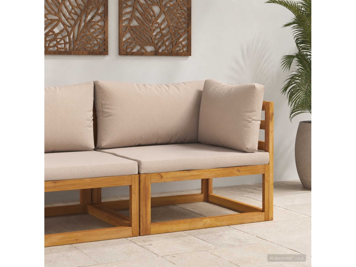 Vidaxl Sofa Seccional De Canto Com Almofadas Madeira Sólida De Acácia