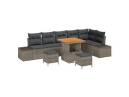 Conjunto 9 Móveis De Jardim Vidaxl Cinzento Vime Pe (319 X 154 X 85 Cm)