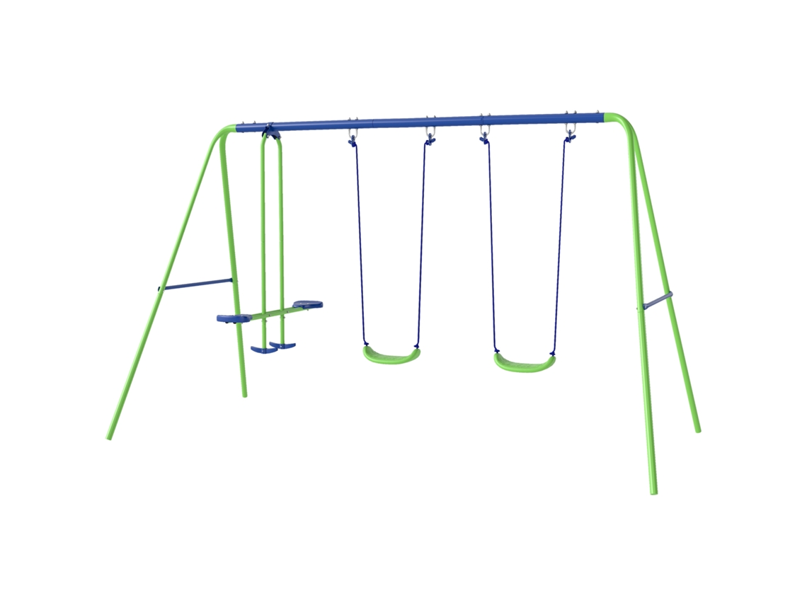 Balanço de Jardim 4 Crianças (2 Individuais + 1 Duplo, 180kg Total, 45kg/balanço, 280x140x178cm)