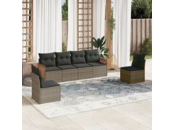 Vidaxl 6 Pcs Conjunto Sofás De Jardim Com Almofadões Vime Cinzento