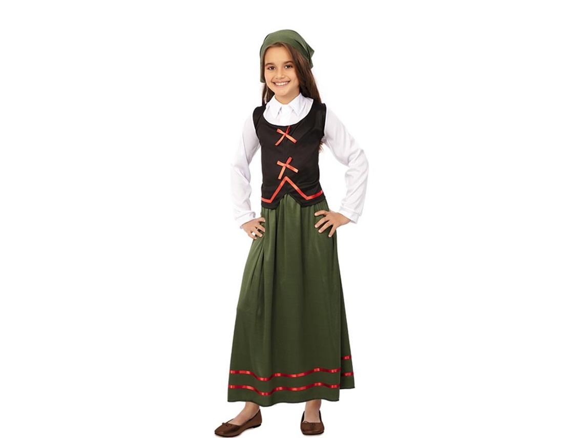 Fato de pastora verde com lenço para menina