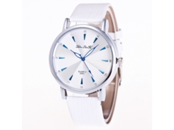 Relógio de Pulso Feminino de Quartzo com Pulseira de Couro Pu Estilo Simples Dial Redondo Branco