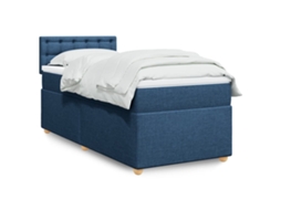 Vidaxl Cama Com Molas/colchão 90x200 Cm Tecido Azul