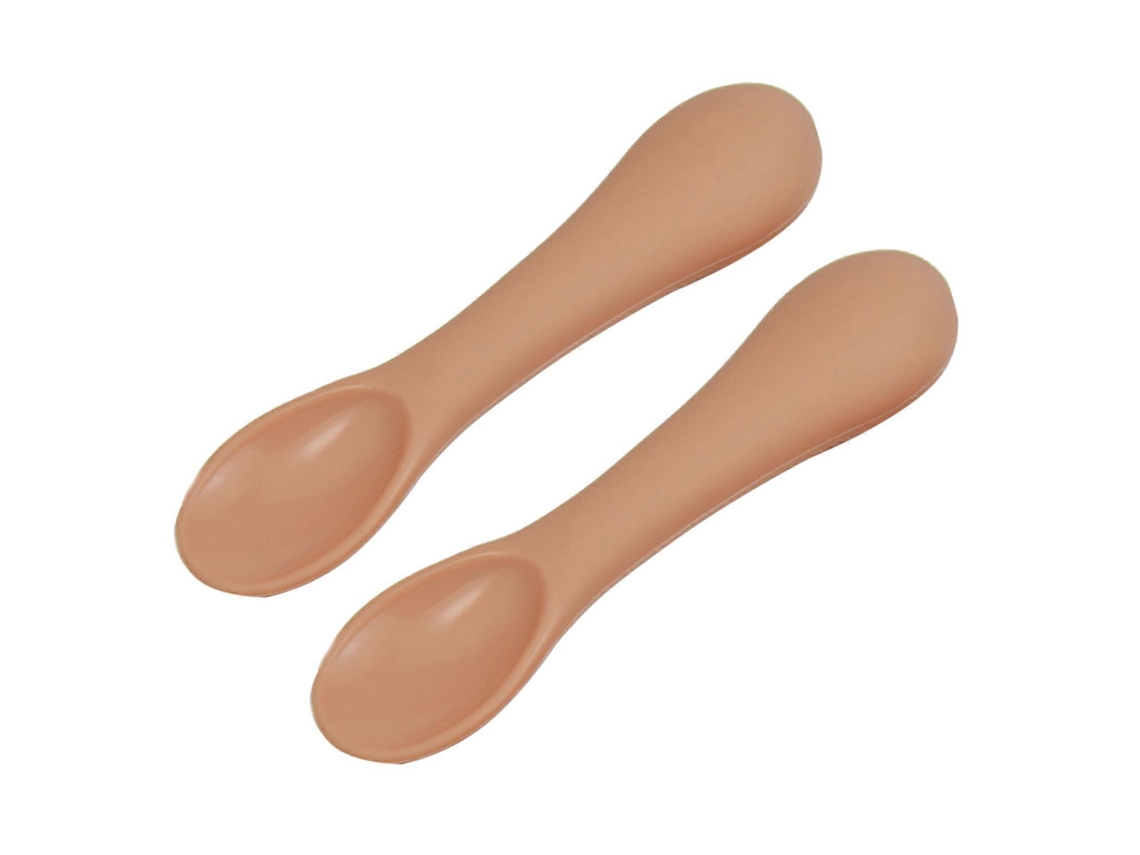 Conjunto Colheres Autoalimentação Bebê Silicone Grau Alimentar Multiuso Crianças Antiafixio 2 Unidades Rosa Pêssego