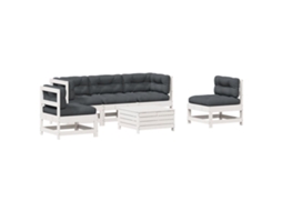 Conjunto 6 Lounge Jardim com Almofadões Pinho VIDAXL Maciço Branco