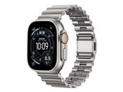 Bracelete Para Apple Watch 46/49/45/44mm - Aço Inoxidável Com Fivela Magnética Ocean Wave Titânio