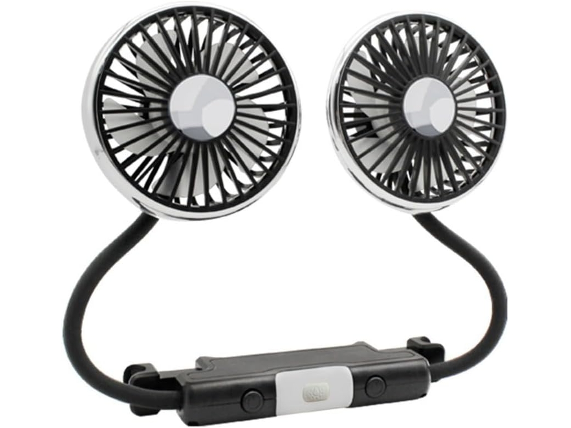 Ventilador Veicular Usb De Duas Cabeças Com Luz Led, Rotação De 360°, 3 Velocidades, Para Banco Traseiro E Uso Doméstico