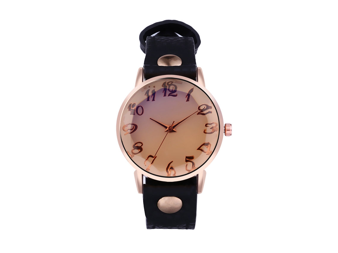 Relógio de Pulso Feminino de Quartzo com Mostrador Redondo Elegante Casual Preto