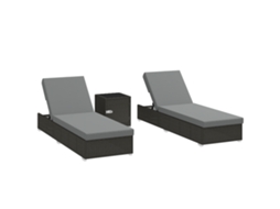 Conjunto de 2 espreguiçadeiras de jardim de vime, com mesa lateral, encosto ajustável, Cinza 184x60x22 cm | S/MARCA