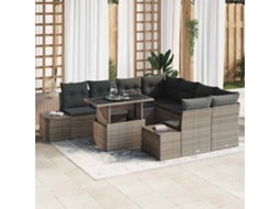 Vidaxl Conjunto De Sofá De Jardim 9 Unid. Cinzeto Vime Pe
