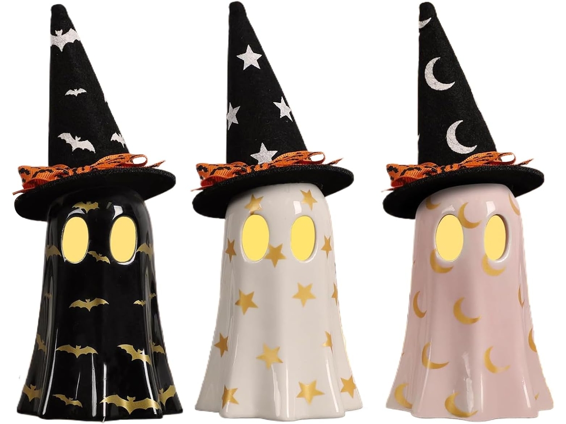Fantasminhas Fofos Decoração De Mesa Escultura De Halloween Resina Com Chapéu De Bruxa Para Gokoco