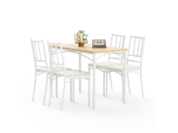 Conjunto Jantar Industrial Natural Branco 4 Cadeiras 110x60x77cm