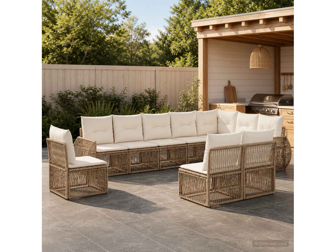 Vidaxl Conjunto De Sofá De Jardim 10 Unid. Bege E Branco Creme Vime Pe