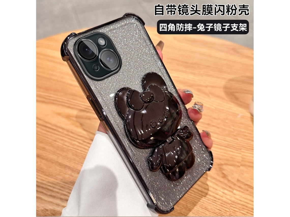 Capa Para Iphone 17 6d Resistente A Quedas, Com Degradê Preto, Coelho, Suporte Para Espelho, Airbag Eletroplaqueado E Proteção Contra Quedas.