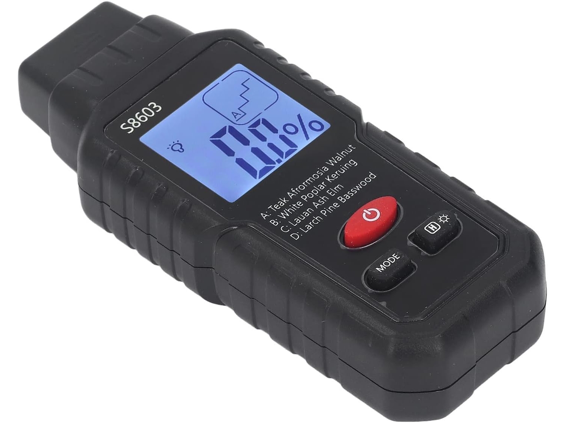 Medidor De Umidade Para Madeira E Papelão, Em Abs, Com Visor Digital Lcd