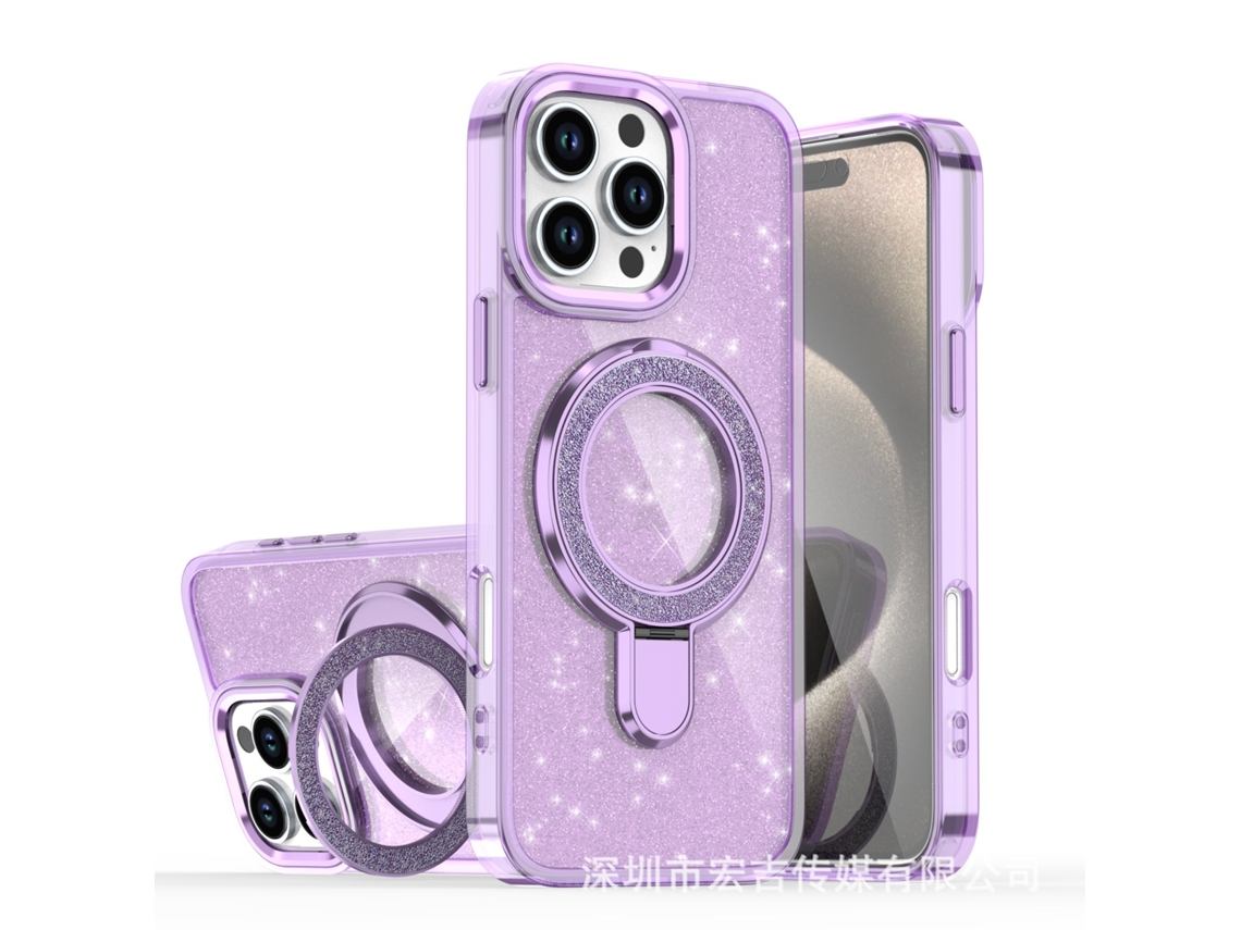 Capa De Celular Com Suporte Magnético E Glitterroxo Transparente - Iphone 17