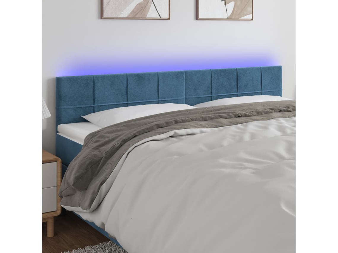 Cabecero de terciopelo con luces LED 160x5x78/88cm Azul Oscuro