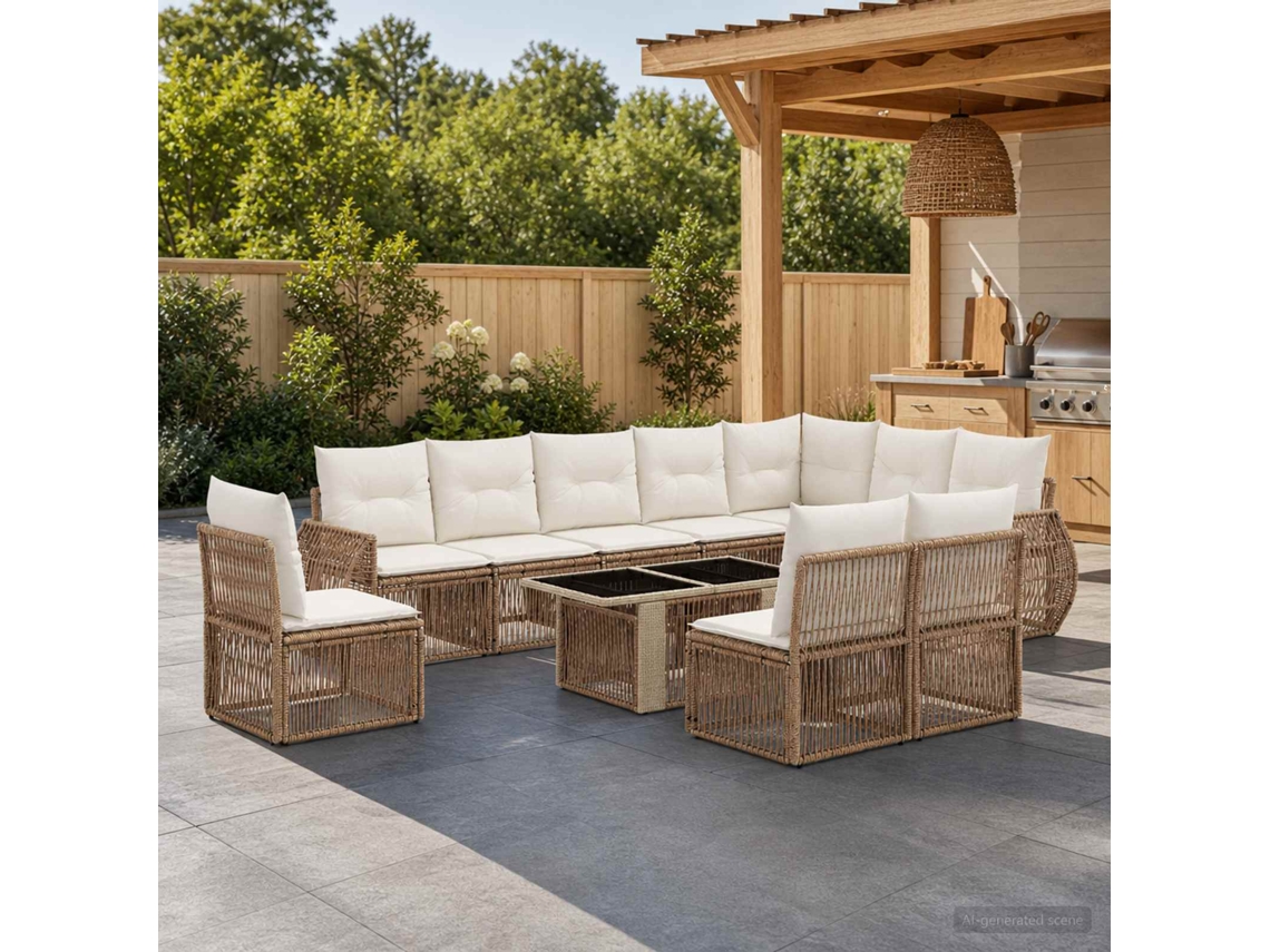 Vidaxl Conjunto De Sofá De Jardim 11 Unid. Bege E Branco Creme Vime Pe