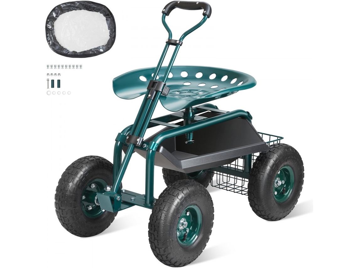 Carrinho De Oficina Com Assento Giratório, Trolley De Jardim Com Banco Rotativo E Banco Móvel Com Rodas Tekmaquinas