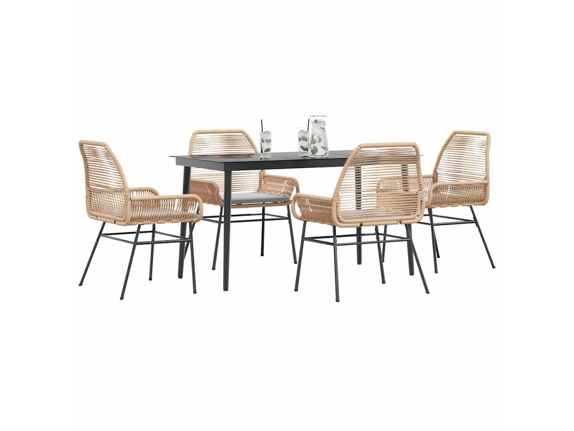Vidaxl Conjunto Jantar Jardim 5 Peças Almofadas Vidro Vime Pe Castanho