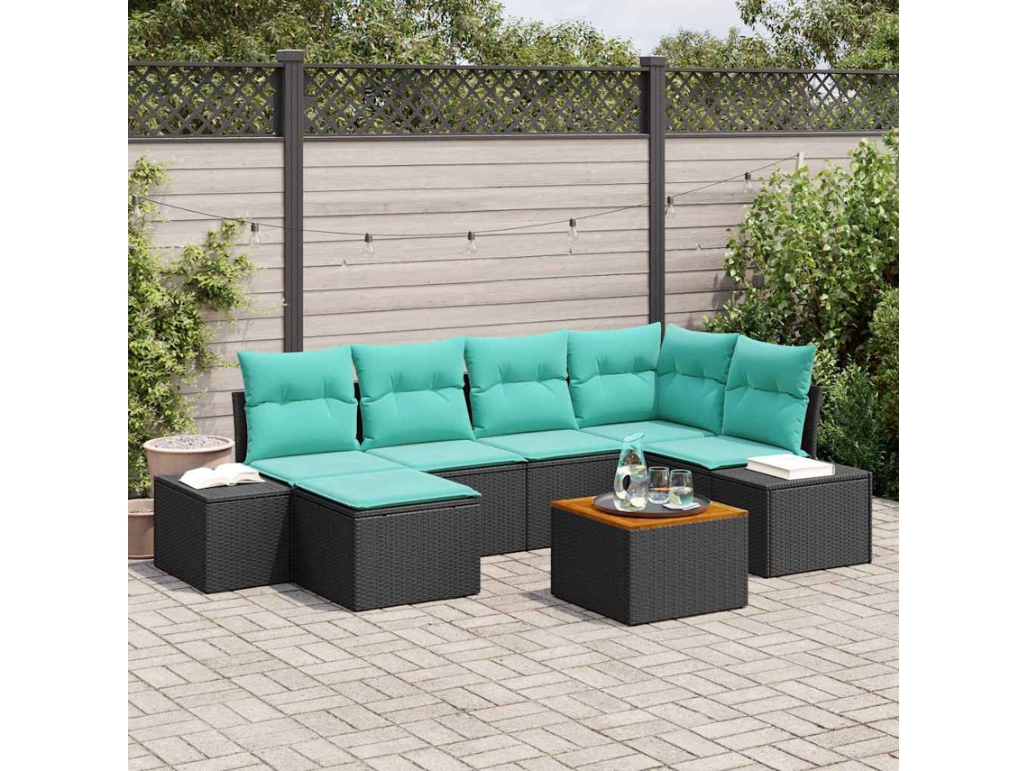 Vidaxl Conjunto De Sofá De Jardim 7 Unid. Preto Vime Pe