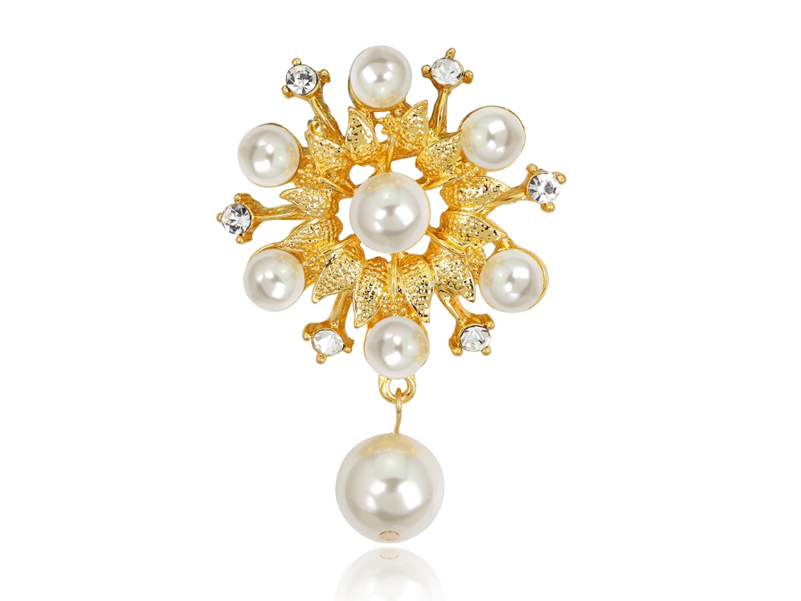 Broche De Mulher Com Strass E Pérola Falsa Decorativa