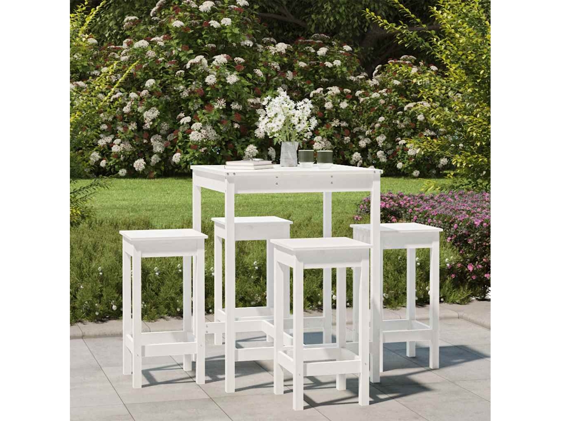 Vidaxl 5 Pcs Conjunto de Bar para Jardim Pinho Maciço Branco