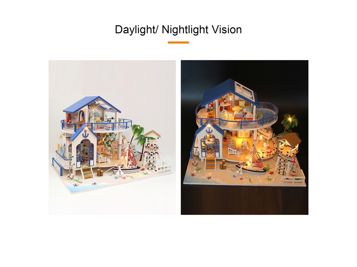 Ats kit de Casa de Bonecas Diy de Madeira com Móveis e Luz Led Lenda do Mar Azul