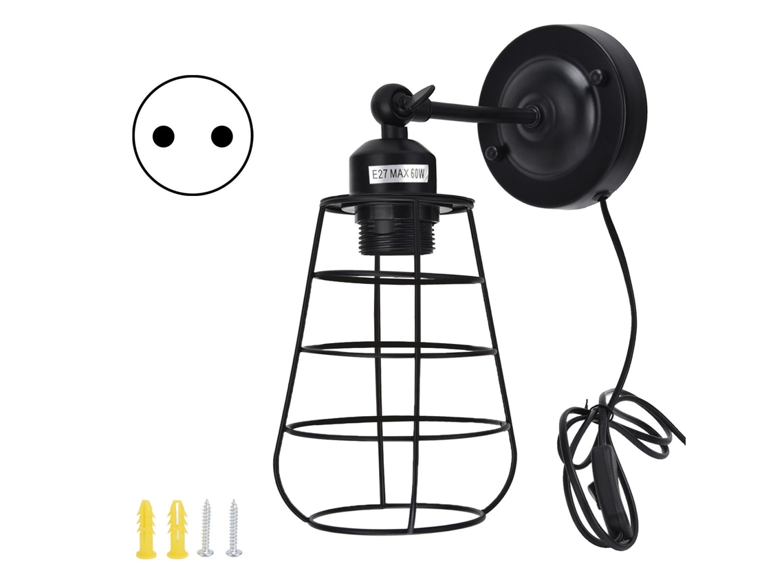 Lâmpada de Parede industrial de ferro antigo retro preto | S/MARCA