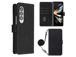 Capa De Celular Dobrável Com Aba E Textura 3d Em Couro Para Samsung Galaxy Z Fold4 Crossbody
