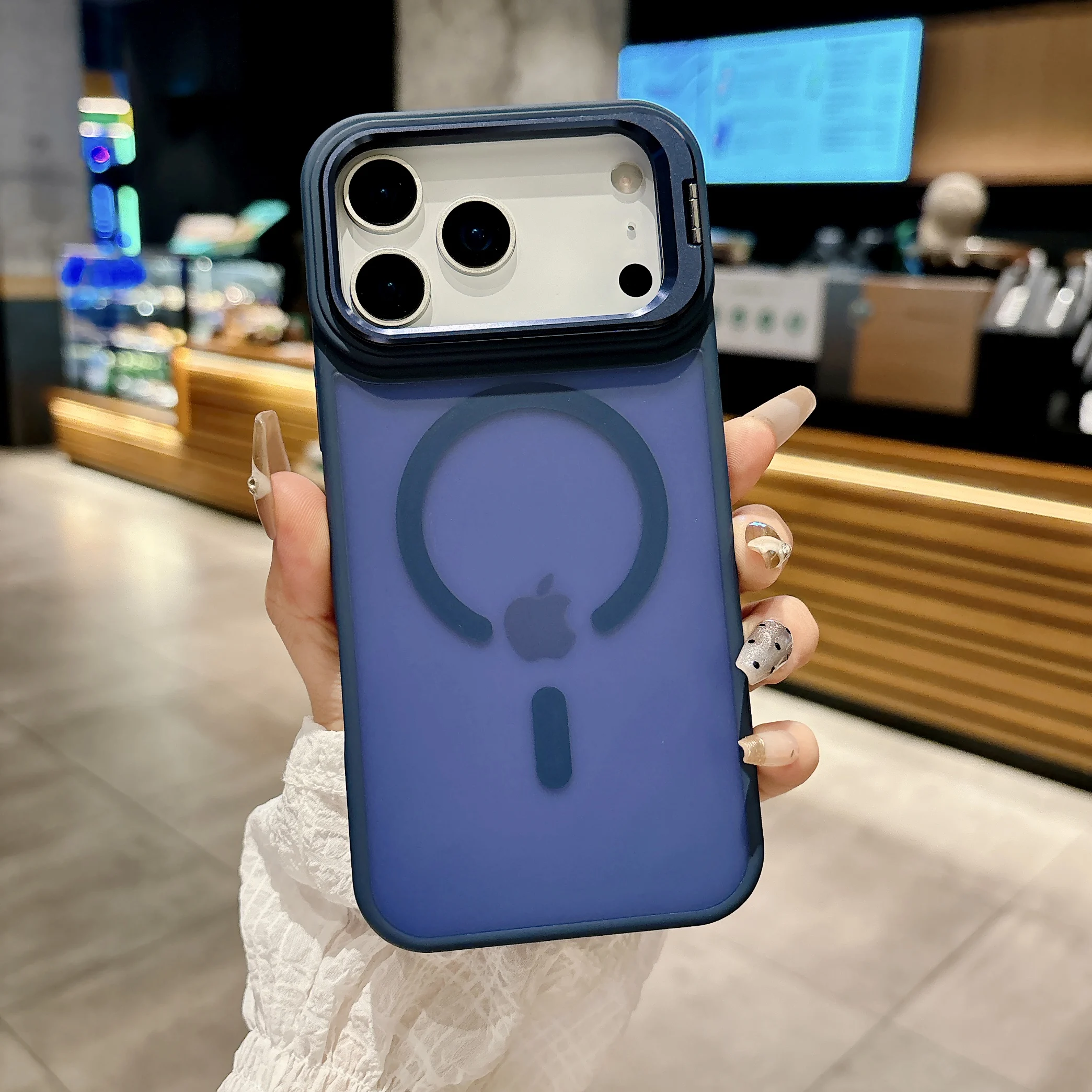 (iphone 17 Pro, Azul) Capa Protetora Magnética Fosca Translúcida Para Iphone Com Suporte De Metal E Compatibilidade Com Magsafe.