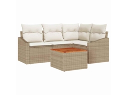 Conjunto 5 Conjunto De Sofá De Jardim Vidaxl Bege Vime Pe (178,5 X 123,5 X 69 Cm)
