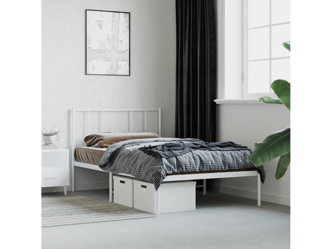 Vidaxl Estrutura De Cama Com Cabeceira 80x200 Cm Metal Branco