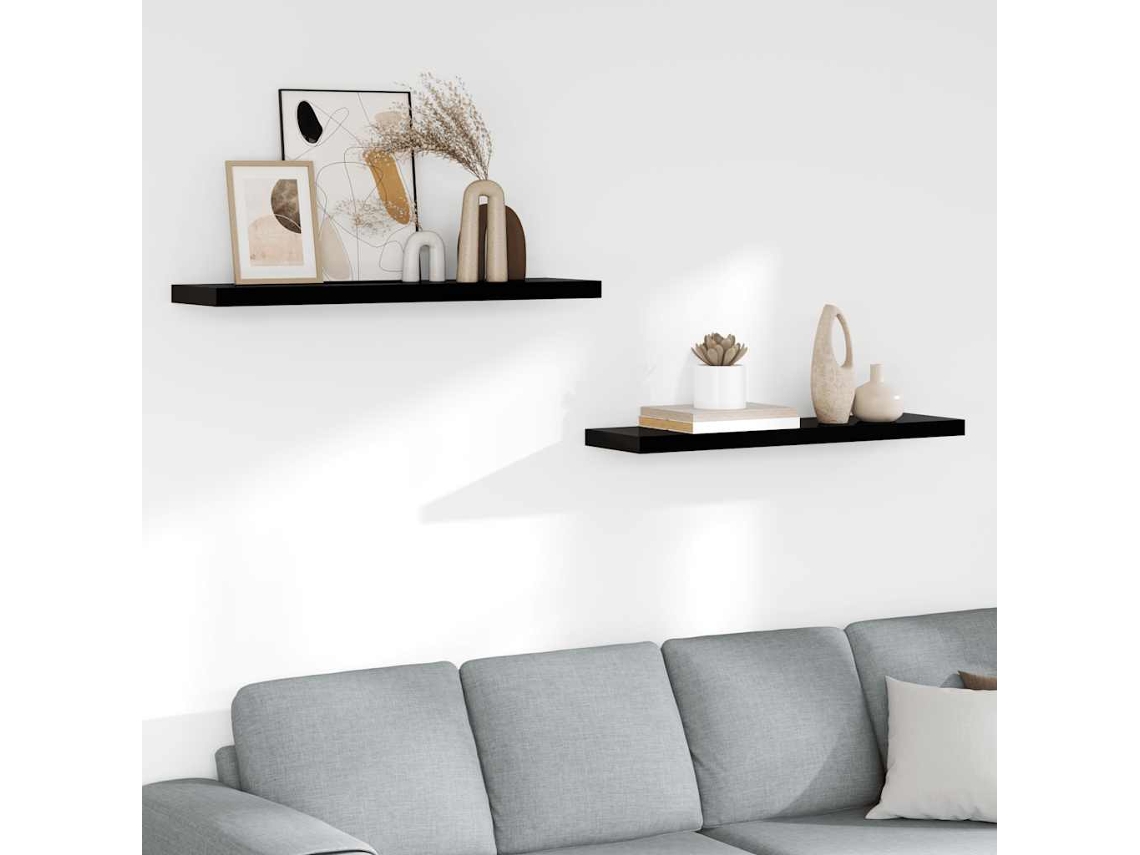 Vidaxl Prateleiras De Parede Suspensas 2 Pcs 90x23,5x3,8cm Mdf Preto