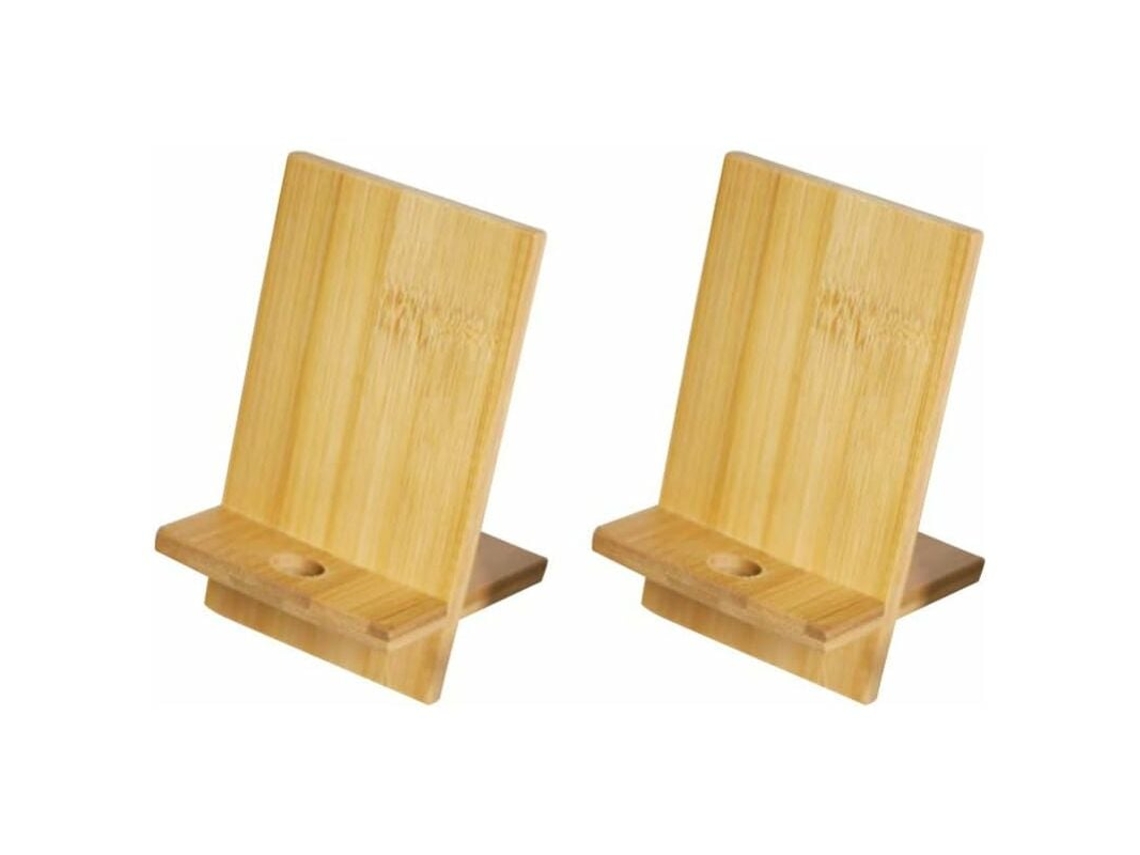 Suporte De Madeira Para Telemóvel Com Furo Para Cabo Bamboo