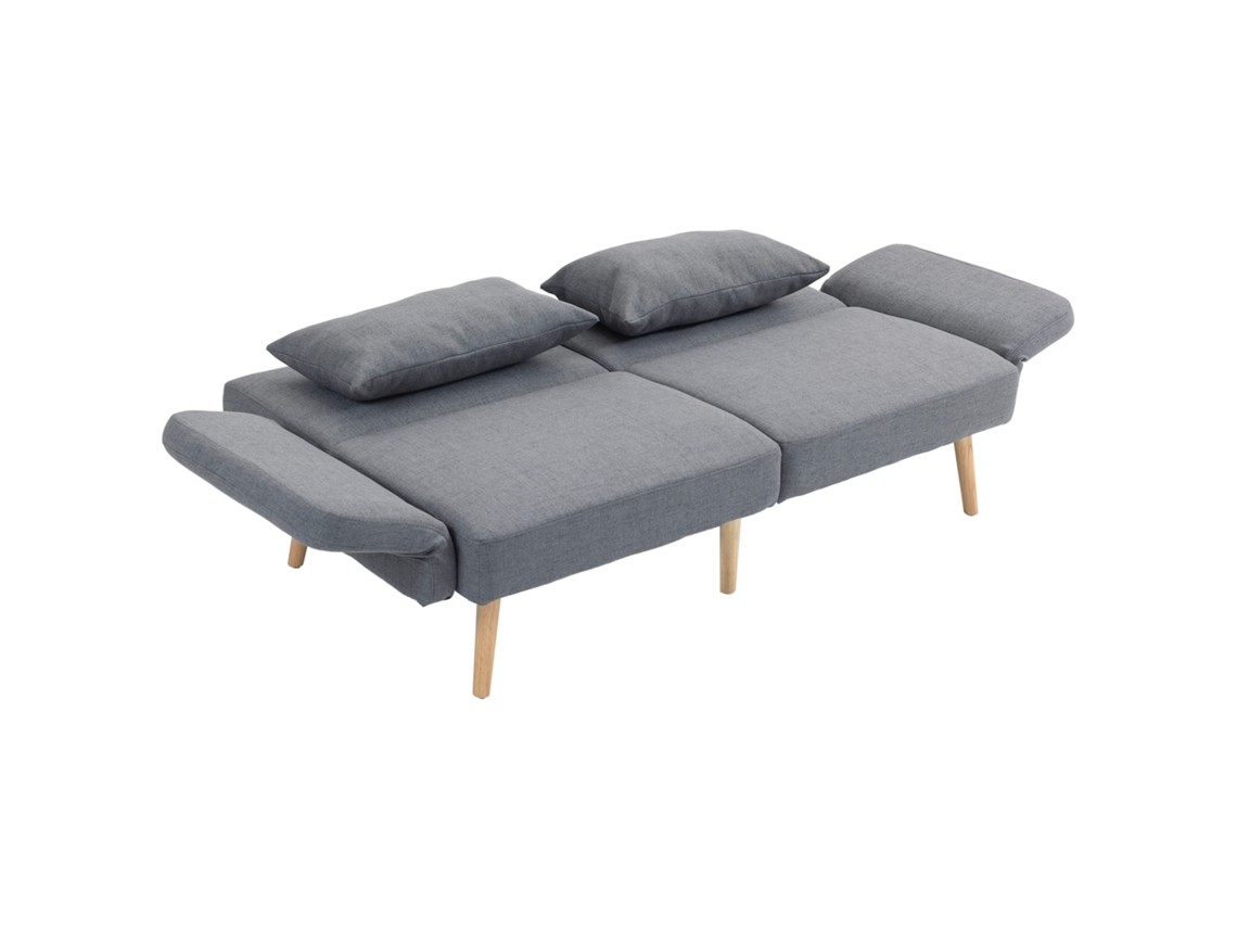 Sofá Convertível De 3 Lugares (design Click-clack), Encosto Reclinável E Suportes Ajustáveis, Tecido Com Efeito Cinzento