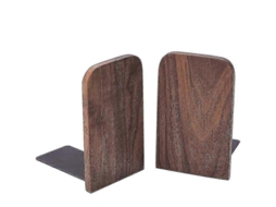 Conjunto de 2 Suportes para Livros Hason em Madeira com Base Metálica, Acabamento em Nogueira Preta Resistente com Pontos Antiderrapantes BRILVIBERA