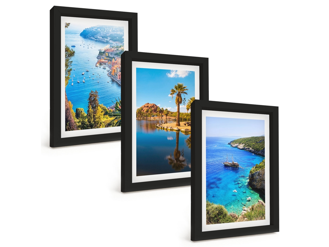 Composição De Quadros Palmeiras À Beira-mar, Água Azul Espelharte (3 Peças 20x30 Cm)