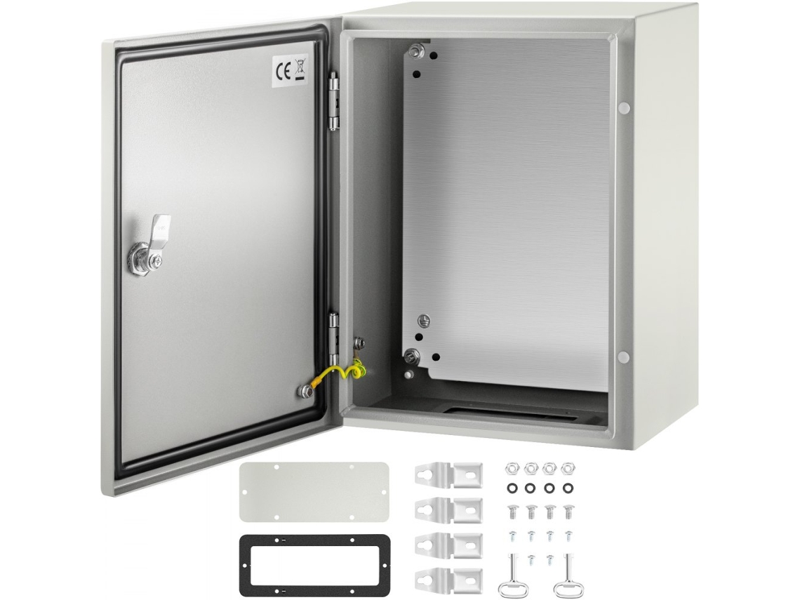 Caixa Eléctrica Em Aço 40x30x20 Cm Ip66 Com Fecho E Placa De Montagem Para Exterior