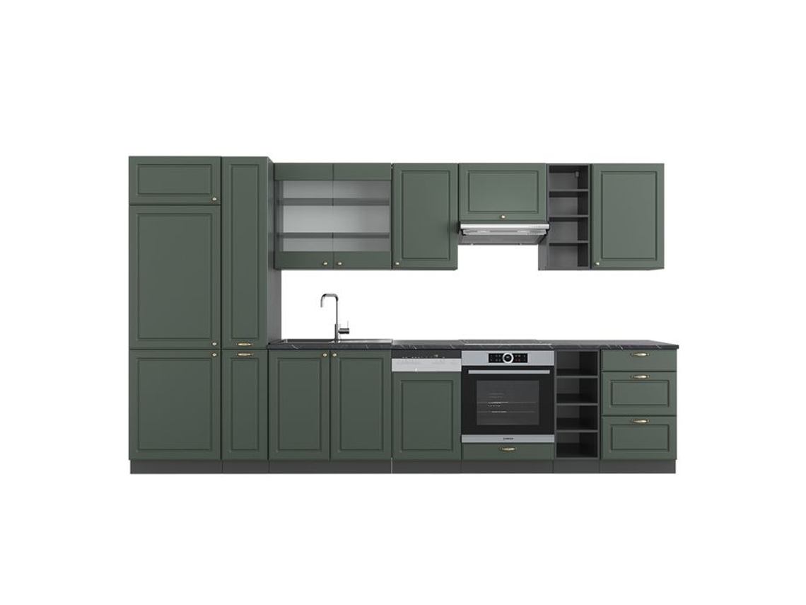 Cozinha Fame-Line, 355 cm sem bancada, Verde Country e dourado/antracite, Vicco