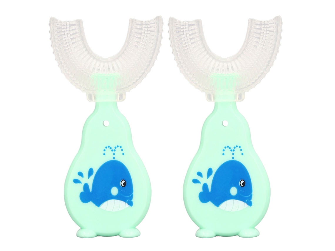 Mali 2pcs Escova de Dentes Infantil em Forma de U Silicone Macio 360 Graus para 2 6 Anos
