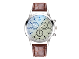 Relógio de pulso masculino analógico de quartzo com pulseira de PU (branco/café)