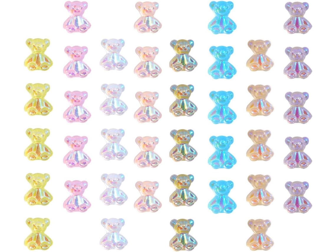 Conjunto de 160 delicados apliques de unha em resina texturizada no formato Urso.