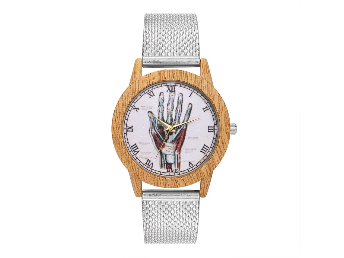 Reloj De Cuarzo Unisex Con Correa De Malla De Acero Dial Redondo Números Romanos Plata