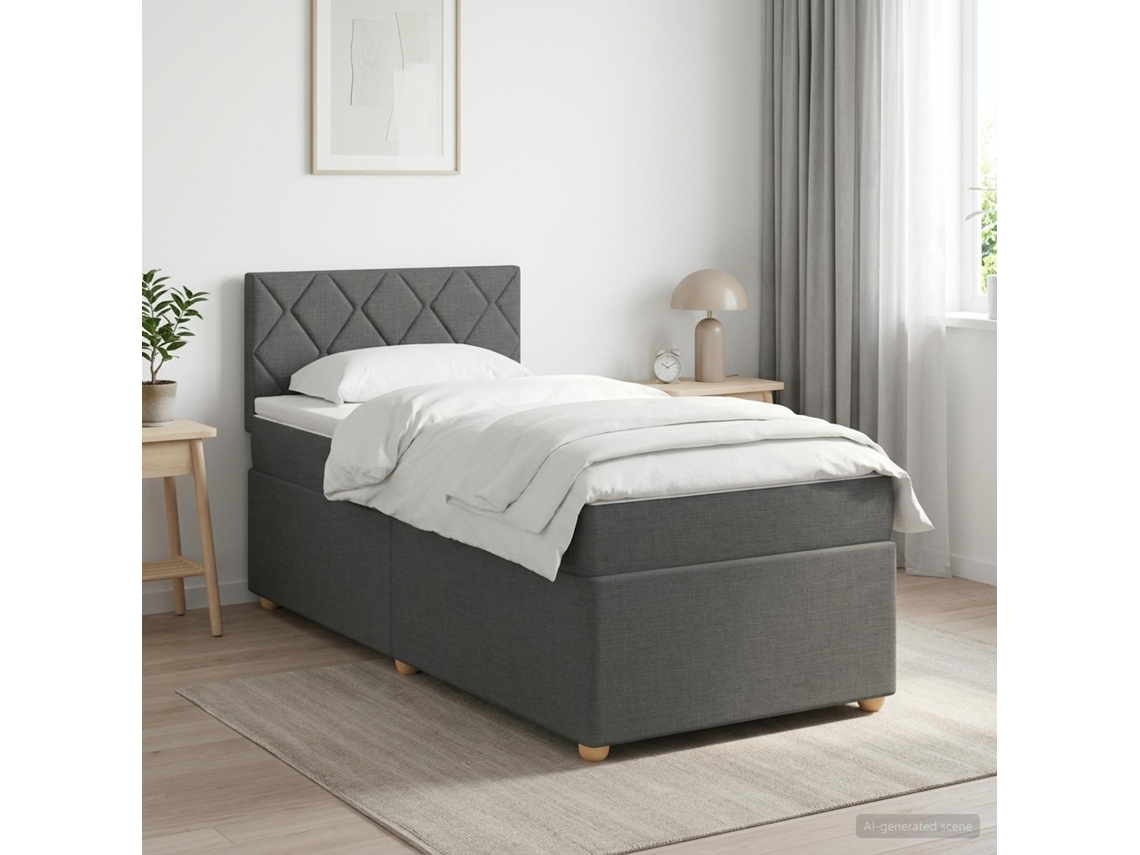 Vidaxl Cama Box Spring Com Colchão Cinzento-escuro 100 X 200 Cm Tecido